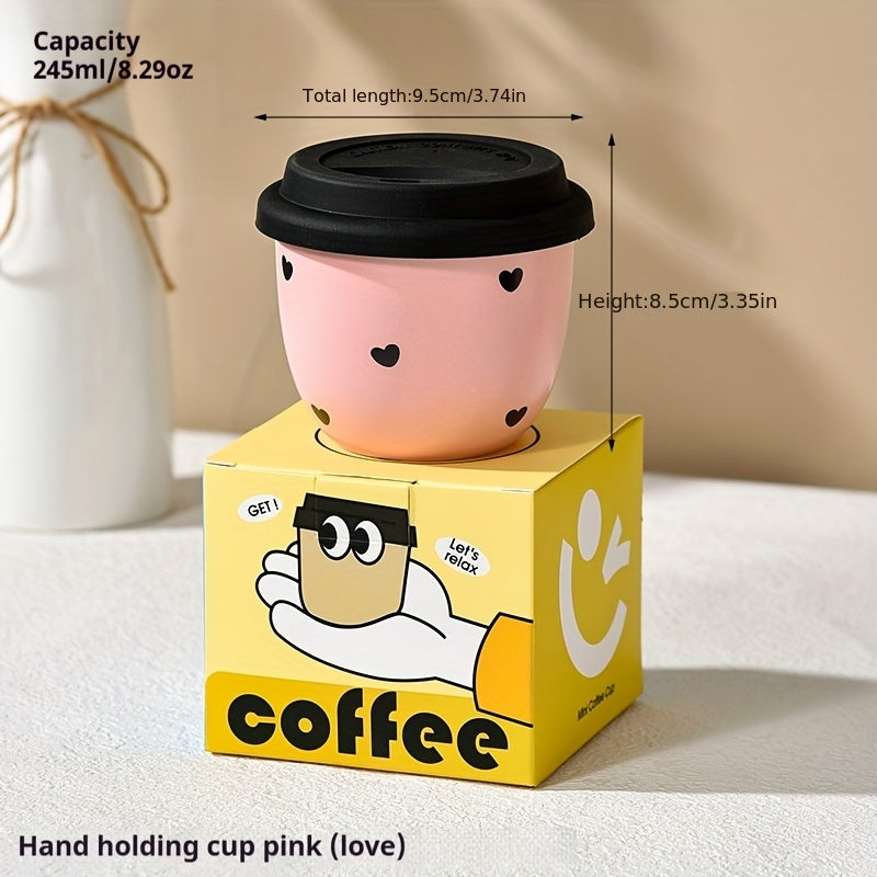 1pc High Beauty Pink 245Ml/8.29Oz Ceramic Coffee Cup with Lid. Bow Shaped Love Cherry Hand Cup, Afternoon Tea, Very Suitable for Mini Coffee, Coffee Lovers Gift, Valentine'S Day Gift, Sisters Gift, Mother Gift, Birthday Gift, Wedding Gift