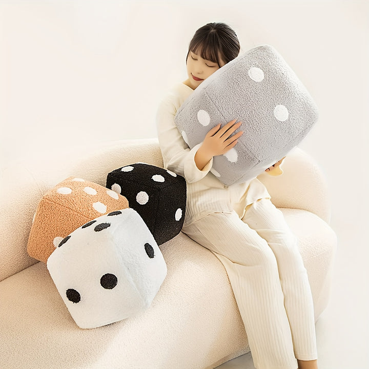 1pc Unique Dice-Shaped Plush Pillow - Soft & Cozy Decorative Cushion with Polka Dot Design, Black & White Retro Style, Zipper Closure, Hand Washable, Perfect for Sofa or Bedroom Decor, Playful Home Accent | Whimsical Decor | Long Hair Fabric, Decorative P