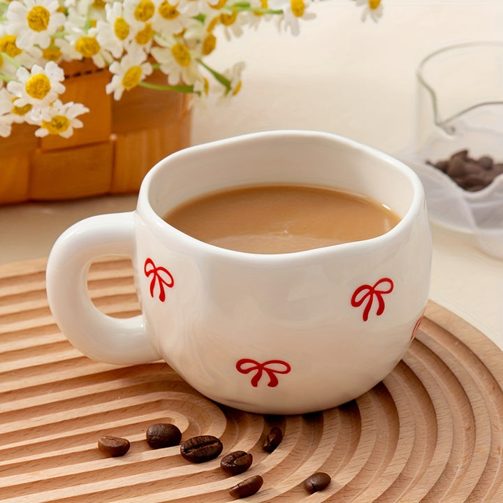 YumiPLUS 9oz Ceramic Bowknot Coffee Cup - Cute Japanese-Inspired Design, Perfect for Milk, Coffee & Tea - Reusable, Insulated, Dishwasher Safe - Ideal Gift