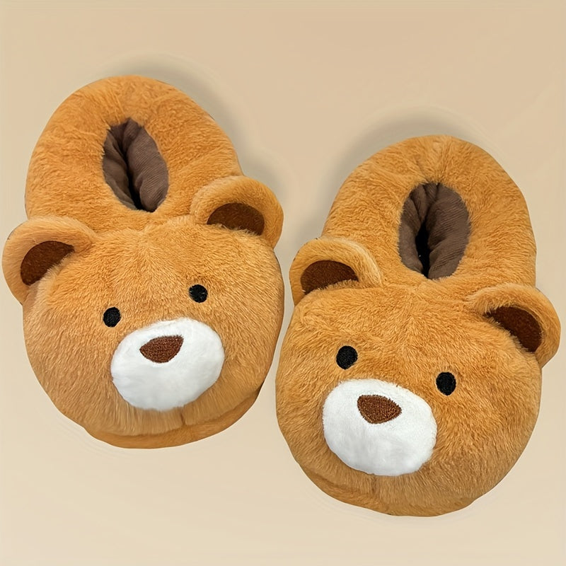 Funny Cartoon Fuzzy Novelty Slippers, Slip On Soft Sole Flat Non-slip Comfy Shoes, Winter Plush Home Warm Shoes