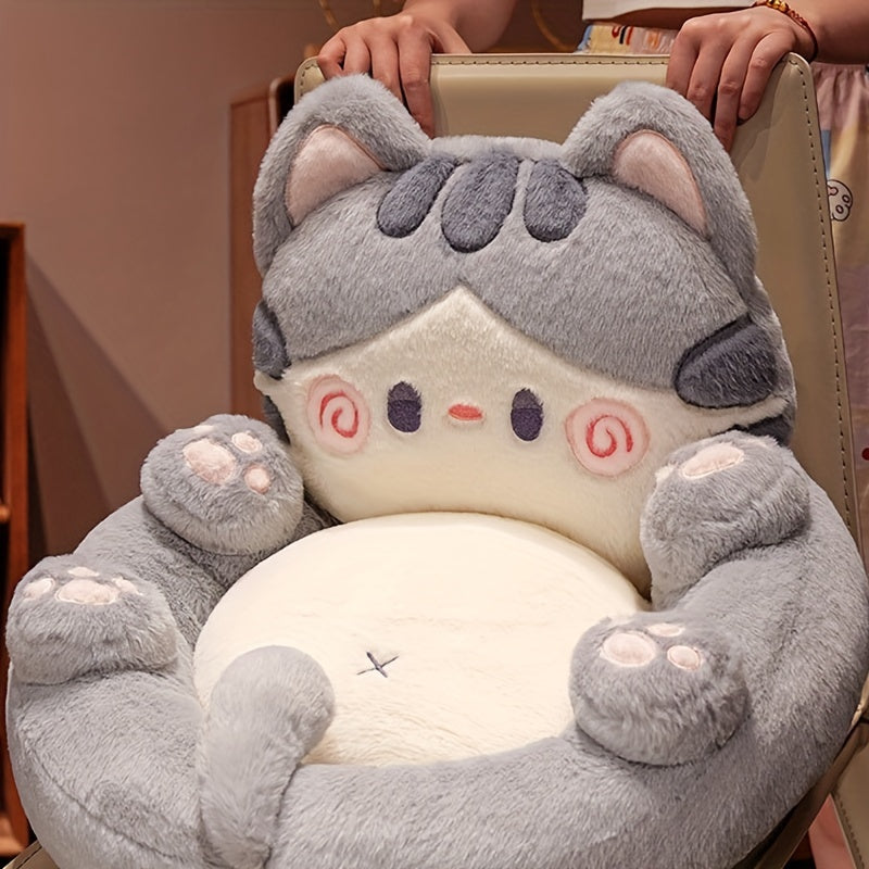 Cute Cartoon Cat Plush Chair Cushion - 1 Piece Polyester Fiber Tatami Floor Mat for Home Decor, Non-Slip Design for Living Room Sofa Office Chair, 100% Polyester, Hand Wash Only