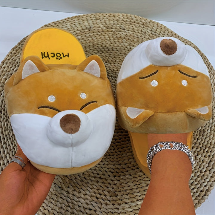 Cute Cartoon Corgi Soft Cozy House Slippers For Boys And Girls, Lightweight Anti-slip Slip-on Shoes For Indoor Home, Spring Autumn Winter