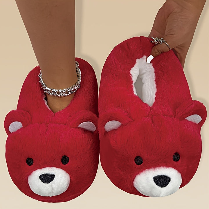 Funny Cartoon Fuzzy Novelty Slippers, Slip On Soft Sole Flat Non-slip Comfy Shoes, Winter Plush Home Warm Shoes