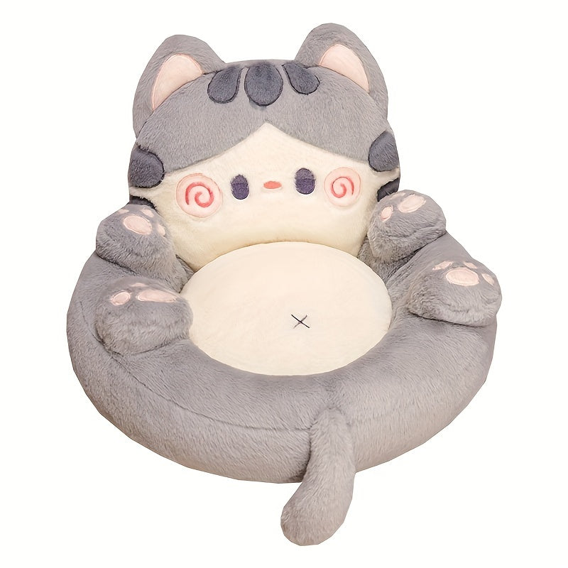 Cute Cartoon Cat Plush Chair Cushion - 1 Piece Polyester Fiber Tatami Floor Mat for Home Decor, Non-Slip Design for Living Room Sofa Office Chair, 100% Polyester, Hand Wash Only