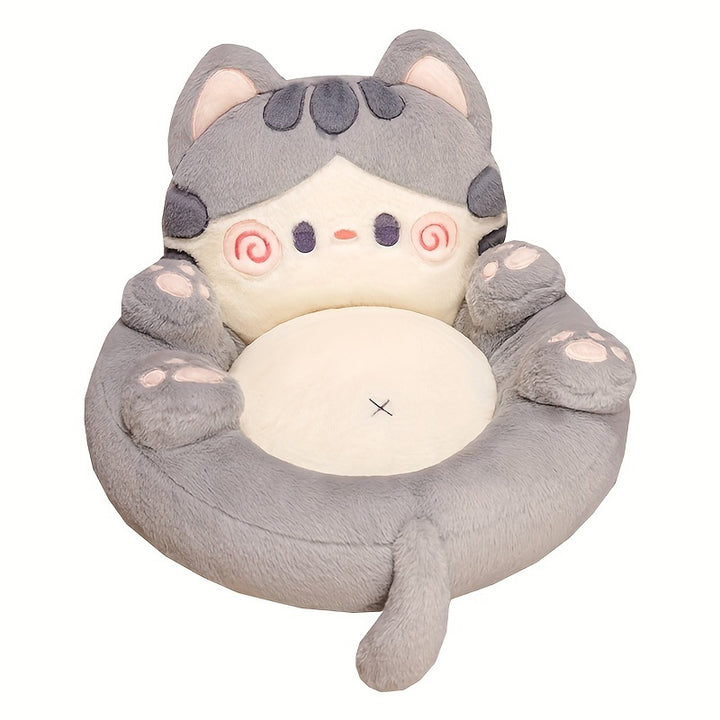 Cute Cartoon Cat Plush Chair Cushion - 1 Piece Polyester Fiber Tatami Floor Mat for Home Decor, Non-Slip Design for Living Room Sofa Office Chair, 100% Polyester, Hand Wash Only