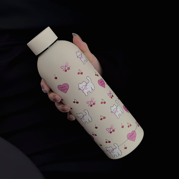 1pc Whisker Wonders Double-Wall Stainless Steel Insulated Water Bottle, 500ml/17oz, Hand Wash Only, Reusable, Multipurpose for Travel, Gym, Outdoor Sports, Coffee Cup, Flat Bottom, Car Mug, Ideal for Back to School & Birthday Gifts, Bowknot, Vacuum Bottle