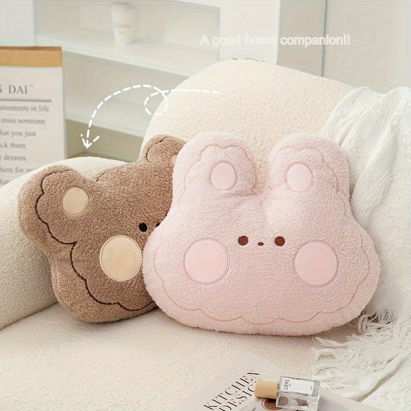 Cute Cartoon Pink Bunny And Brown Bear Car Lumbar Support Pillow - Soft And Comfortable, Suitable for Sofa, Office Decor, And Car Seat Back Support, Featuring a Bunny And Bear Cartoon Theme, Hand Wash Only.