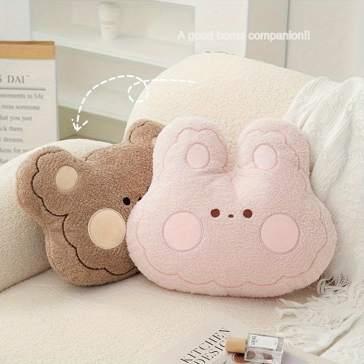 Cute Cartoon Pink Bunny And Brown Bear Car Lumbar Support Pillow - Soft And Comfortable, Suitable for Sofa, Office Decor, And Car Seat Back Support, Featuring a Bunny And Bear Cartoon Theme, Hand Wash Only.