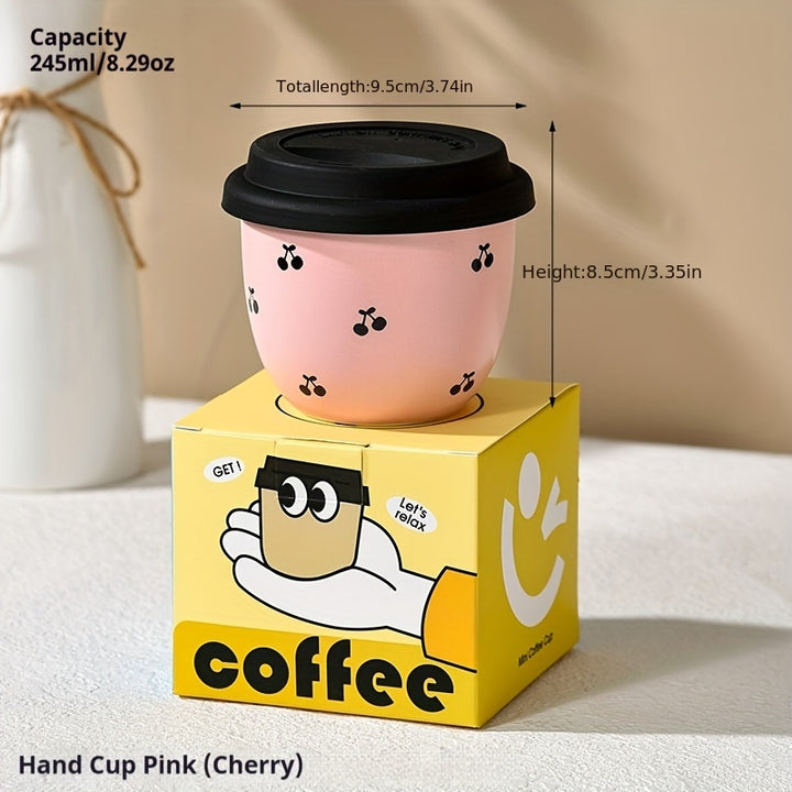 1pc High Beauty Pink 245Ml/8.29Oz Ceramic Coffee Cup with Lid. Bow Shaped Love Cherry Hand Cup, Afternoon Tea, Very Suitable for Mini Coffee, Coffee Lovers Gift, Valentine'S Day Gift, Sisters Gift, Mother Gift, Birthday Gift, Wedding Gift