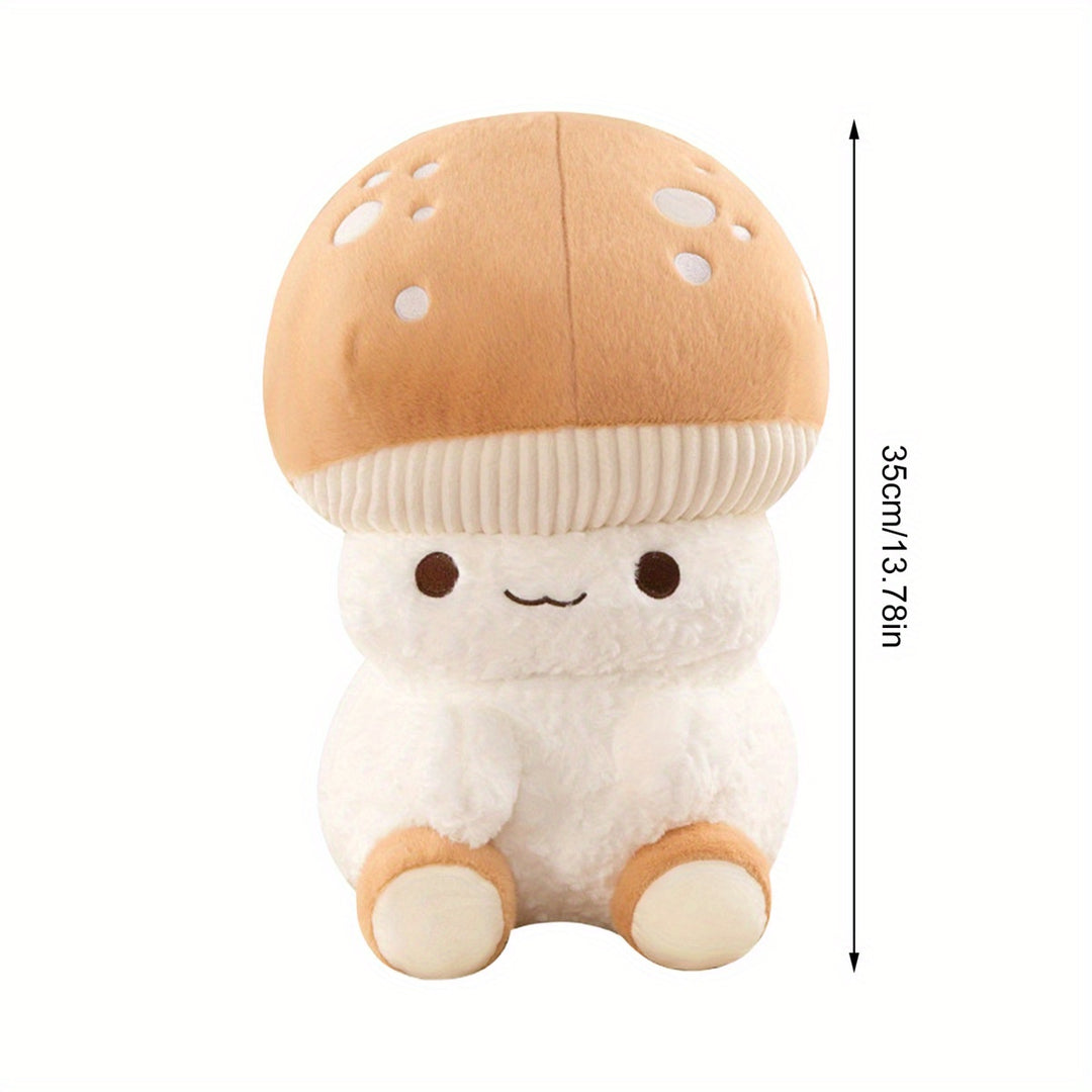 Adorable Plush Mushroom Toy - Soft Stuffed Doll with Expressive Eyes & Ribbed Hat, Beige & White Design for Home or Office Decor, Perfect Youngsters' Birthday Gift, Stuffed Animal