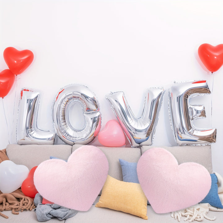 2pcs Plush Pink Heart Throw Pillows - 20x15.7" Soft Faux Bunny Fur, Fluffy & Cozy Decorative Cushions with Inserts for Bedroom Aesthetic - Hand Washable, Boho Style, Pillows for Bed