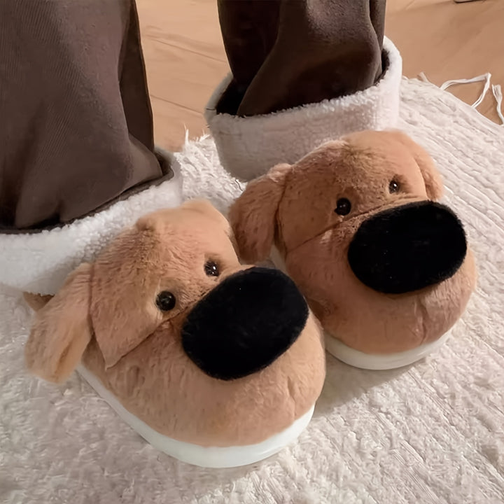 [Cute Cartoon Dog Slippers] Cute Cartoon Dog Slippers - 1 Pair Warm Plush Winter Indoor Footwear, EVA Sole, Round Toe Slip-On for Fall/Winter