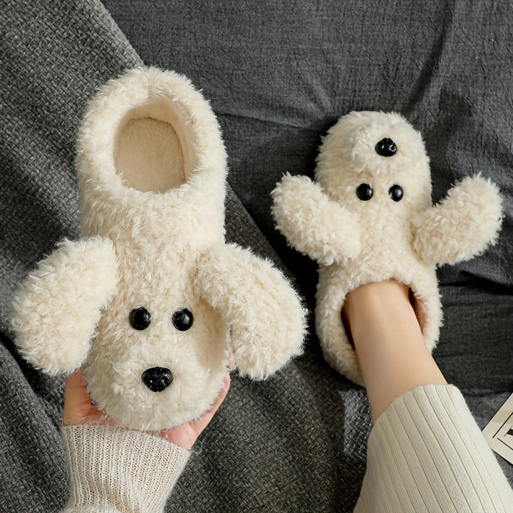 Cozy & Warm Soft Sole Cartoon Puppy Plush Slippers - Unisex Plus Size Fuzzy Shoes for Men & Women - Winter Novelty Slip On