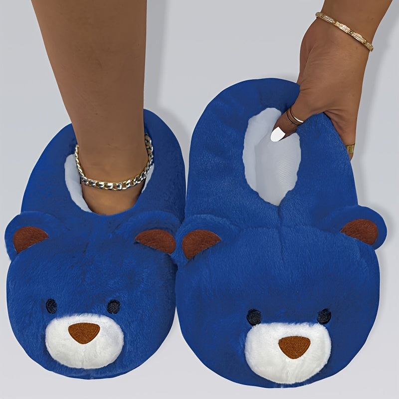 Funny Cartoon Fuzzy Novelty Slippers, Slip On Soft Sole Flat Non-slip Comfy Shoes, Winter Plush Home Warm Shoes