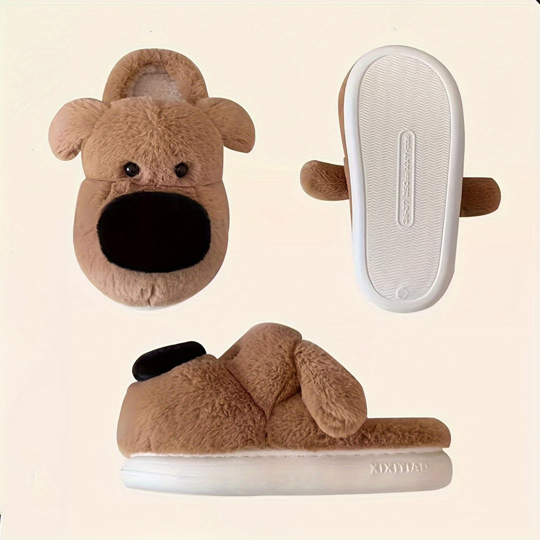 [Cute Cartoon Dog Slippers] Cute Cartoon Dog Slippers - 1 Pair Warm Plush Winter Indoor Footwear, EVA Sole, Round Toe Slip-On for Fall/Winter