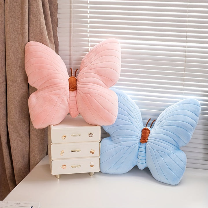 Chic Blue Butterfly-Shaped Throw Pillow - Soft Polyester, Plush Fabric for Couch & Bed Decor