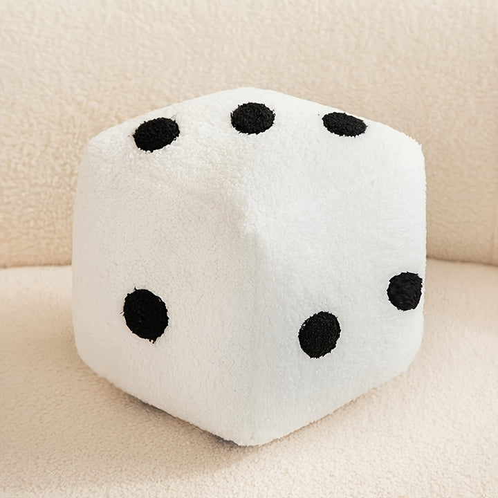 1pc Unique Dice-Shaped Plush Pillow - Soft & Cozy Decorative Cushion with Polka Dot Design, Black & White Retro Style, Zipper Closure, Hand Washable, Perfect for Sofa or Bedroom Decor, Playful Home Accent | Whimsical Decor | Long Hair Fabric, Decorative P