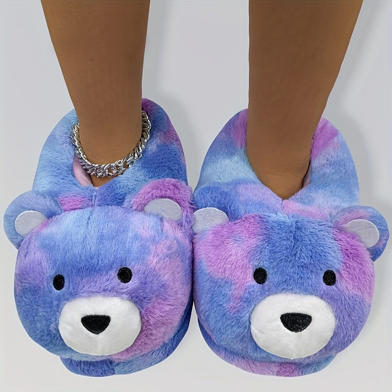 Funny Cartoon Fuzzy Novelty Slippers, Slip On Soft Sole Flat Non-slip Comfy Shoes, Winter Plush Home Warm Shoes