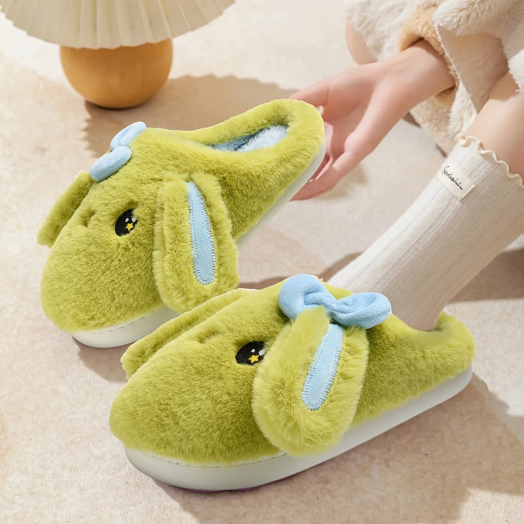 Women's Cartoon Bunny House Slippers, Warm Fuzzy Plush Indoor Shoes, Comfortable EVA Sole, Machine Washable Fabric Upper/Inner/Insole, Winter Season Footwear, Cozy Home Shoes | Cartoon Bunny Design | Comfort, Cute Slippers