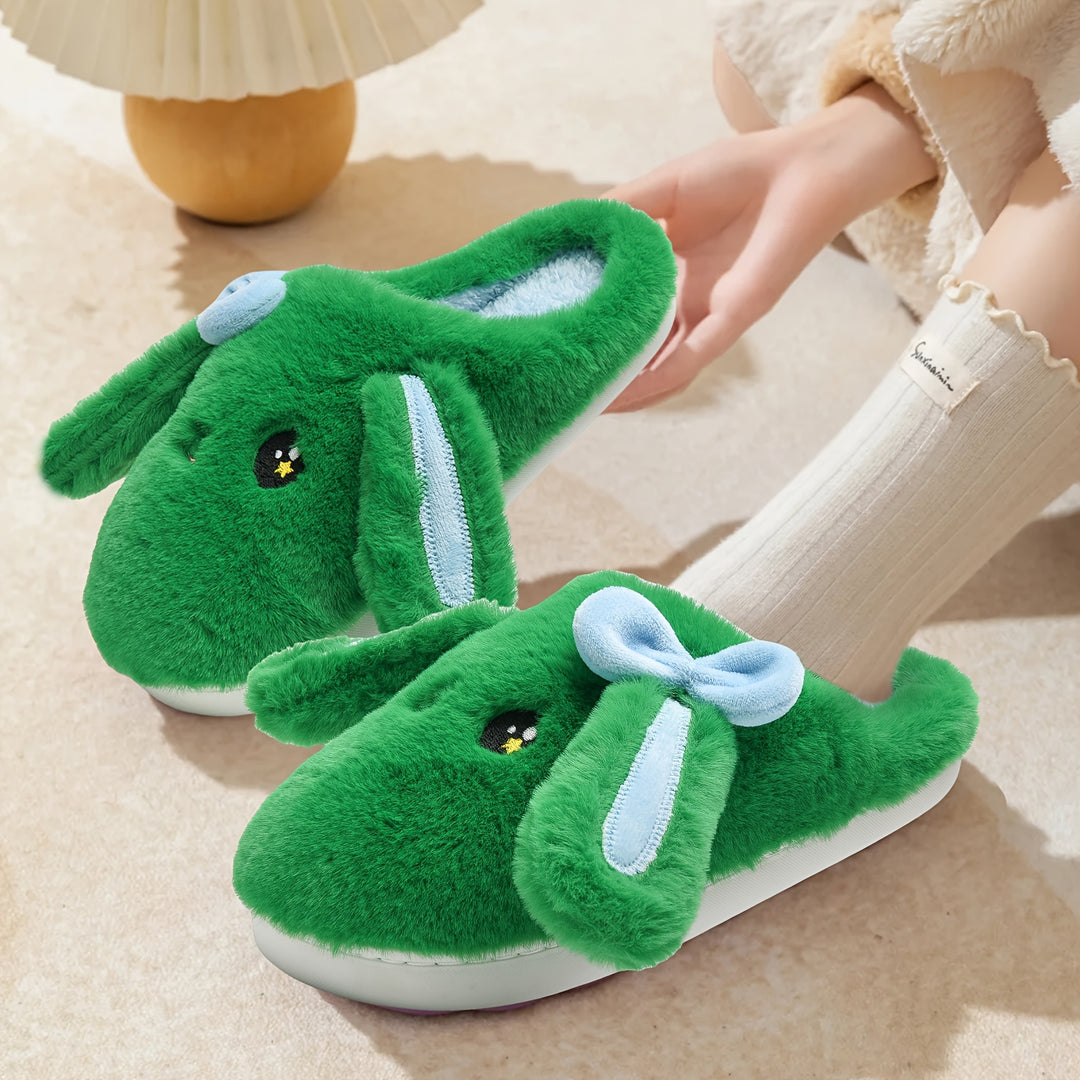 Women's Cartoon Bunny House Slippers, Warm Fuzzy Plush Indoor Shoes, Comfortable EVA Sole, Machine Washable Fabric Upper/Inner/Insole, Winter Season Footwear, Cozy Home Shoes | Cartoon Bunny Design | Comfort, Cute Slippers