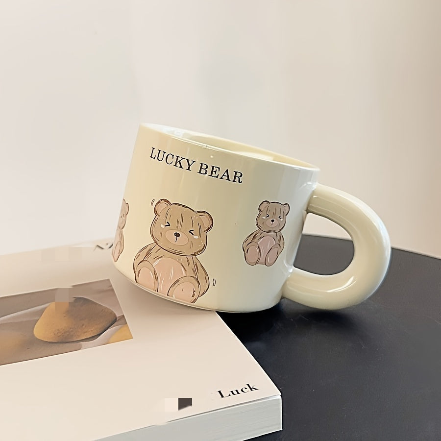 1pc.12.85oz, Little Bear Milk Fufu Ceramic Cup Coffee Cup Mug Girls Water Cup Family Drinking Water Cup Gift