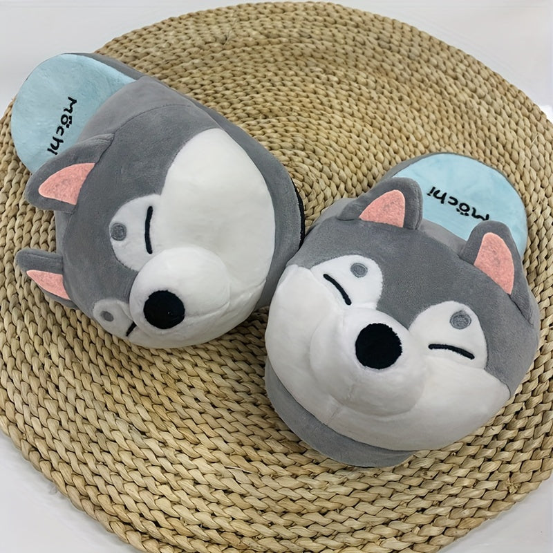 Cute Cartoon Corgi Soft Cozy House Slippers For Boys And Girls, Lightweight Anti-slip Slip-on Shoes For Indoor Home, Spring Autumn Winter