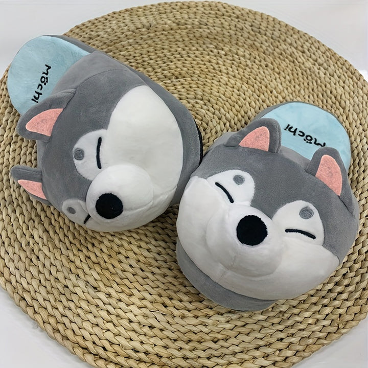 Cute Cartoon Corgi Soft Cozy House Slippers For Boys And Girls, Lightweight Anti-slip Slip-on Shoes For Indoor Home, Spring Autumn Winter