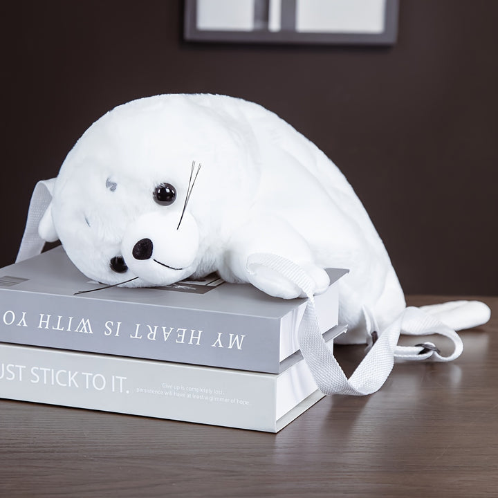 1pc Cute Marine White Seal Backpack, Creative Soft Cute Backpack, Birthday Holiday Creative Gift