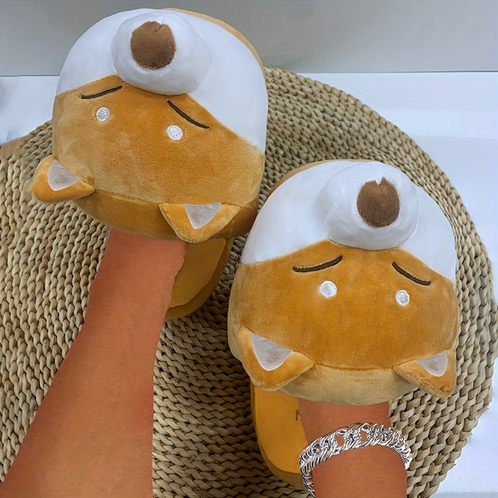 Cute Cartoon Corgi Soft Cozy House Slippers For Boys And Girls, Lightweight Anti-slip Slip-on Shoes For Indoor Home, Spring Autumn Winter