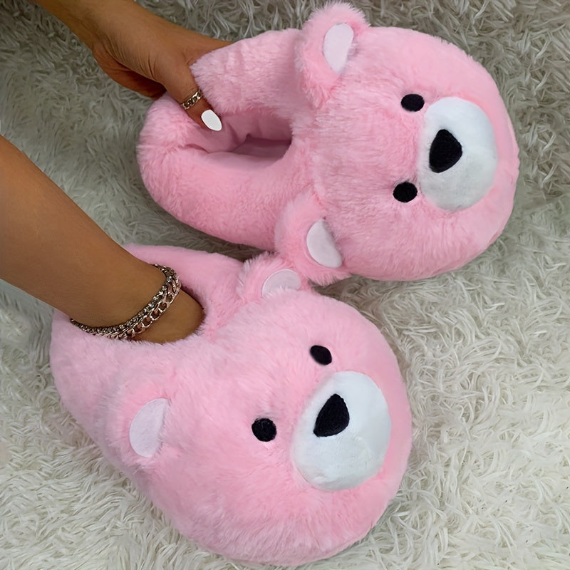 Funny Cartoon Fuzzy Novelty Slippers, Slip On Soft Sole Flat Non-slip Comfy Shoes, Winter Plush Home Warm Shoes