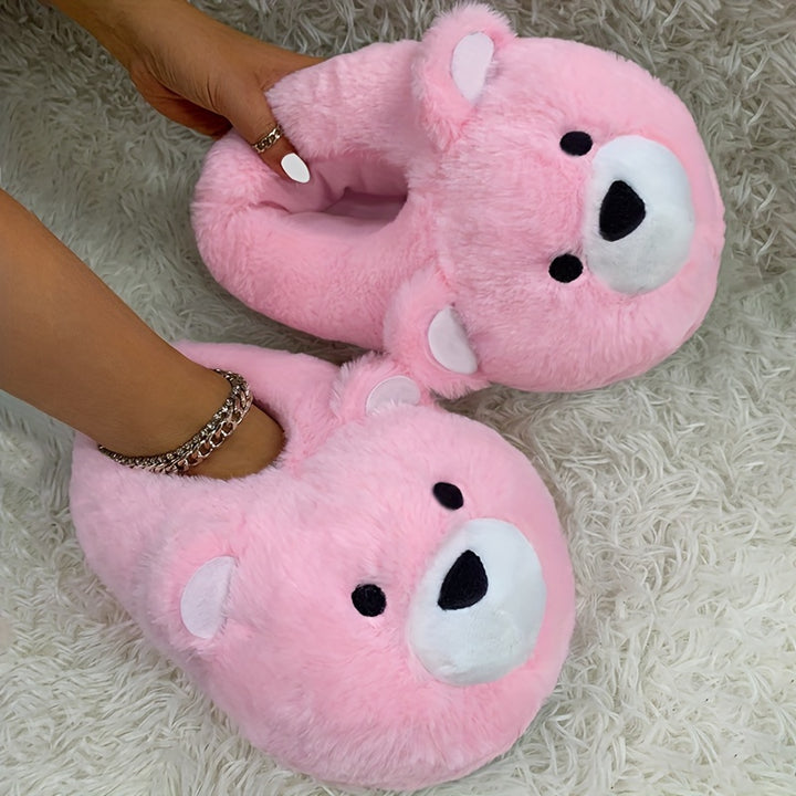 Funny Cartoon Fuzzy Novelty Slippers, Slip On Soft Sole Flat Non-slip Comfy Shoes, Winter Plush Home Warm Shoes