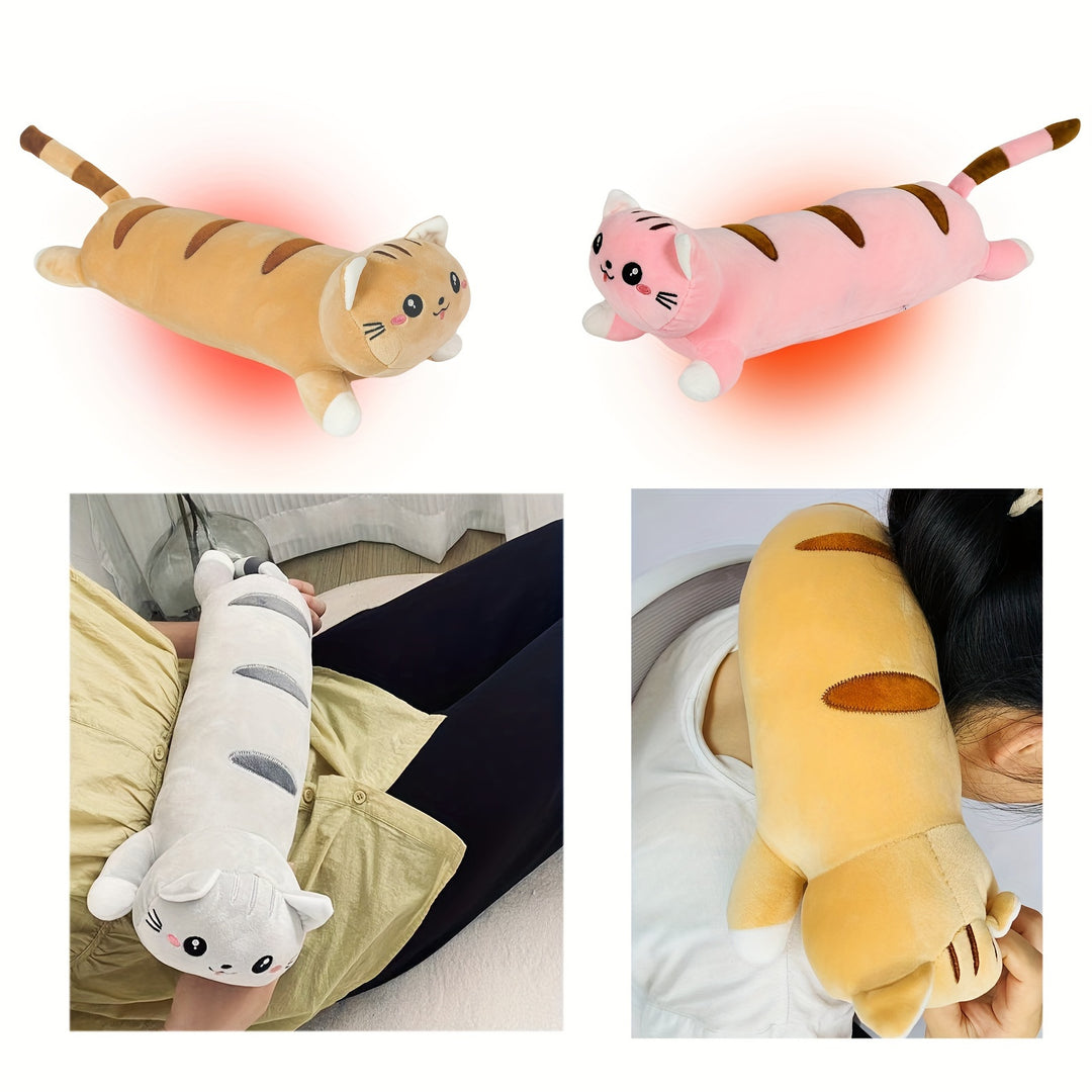 1pc USB Heating Pillow with Cute Cat Design - Multi-Color, Adjustable Temperature, Portable Back, Neck & Shoulder Warmer for All Seasons, Machine Washable, Polyester Cover, Polypropylene Filling, Ideal for Adults, Machine Washable Pillow | Adjustable Temp