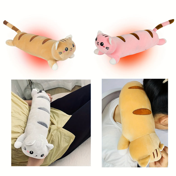 1pc USB Heating Pillow with Cute Cat Design - Multi-Color, Adjustable Temperature, Portable Back, Neck & Shoulder Warmer for All Seasons, Machine Washable, Polyester Cover, Polypropylene Filling, Ideal for Adults, Machine Washable Pillow | Adjustable Temp