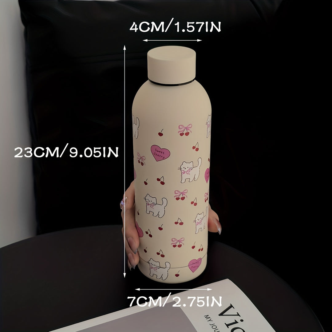 1pc Whisker Wonders Double-Wall Stainless Steel Insulated Water Bottle, 500ml/17oz, Hand Wash Only, Reusable, Multipurpose for Travel, Gym, Outdoor Sports, Coffee Cup, Flat Bottom, Car Mug, Ideal for Back to School & Birthday Gifts, Bowknot, Vacuum Bottle
