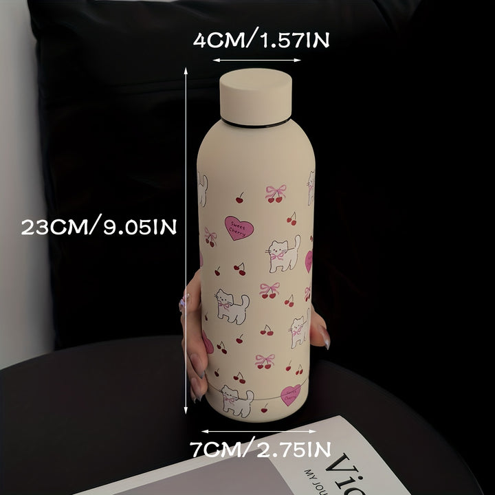 1pc Whisker Wonders Double-Wall Stainless Steel Insulated Water Bottle, 500ml/17oz, Hand Wash Only, Reusable, Multipurpose for Travel, Gym, Outdoor Sports, Coffee Cup, Flat Bottom, Car Mug, Ideal for Back to School & Birthday Gifts, Bowknot, Vacuum Bottle