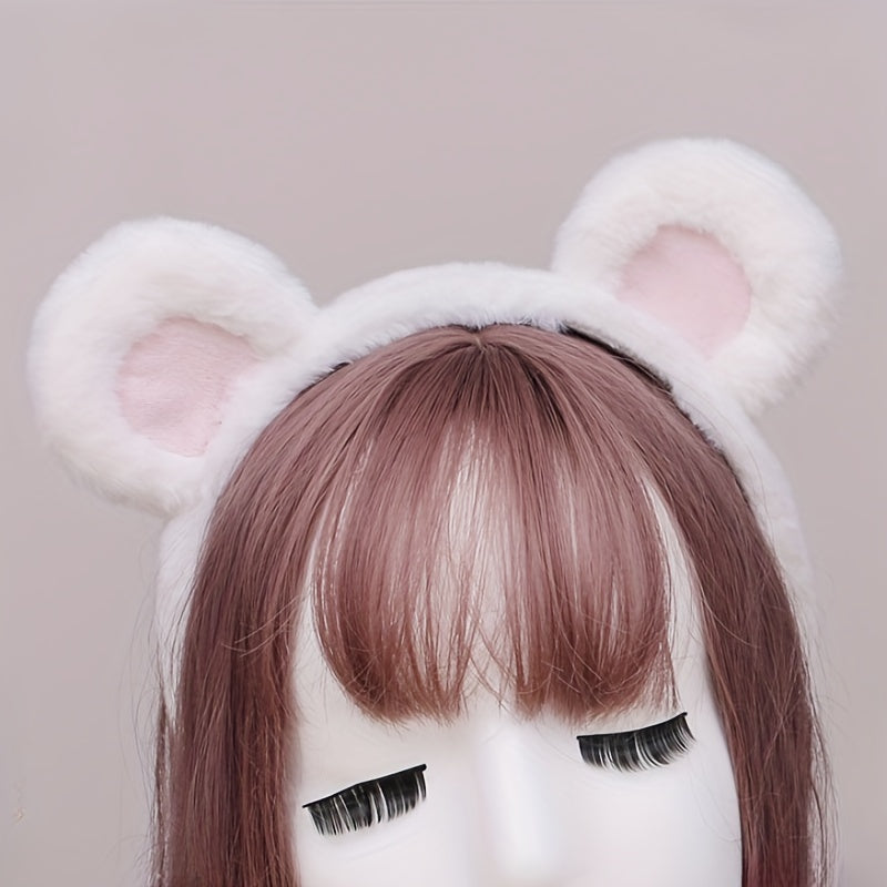 Cute Plush Bear Ear Headband - Soft Synthetic Fabric, Animal-Themed Hair Accessory for Women & Girls, Perfect Birthday Gift