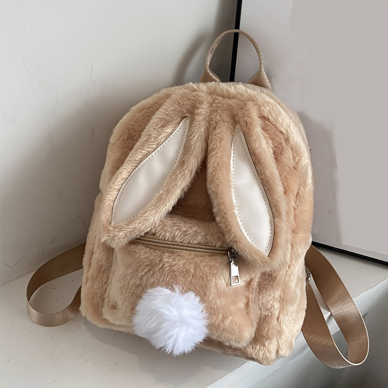 Cute Plush Rabbit Backpack with Adjustable Straps - Soft, Skin-Friendly Polyester, Large Capacity for Women & Teen Girls - Perfect for Daily Commute