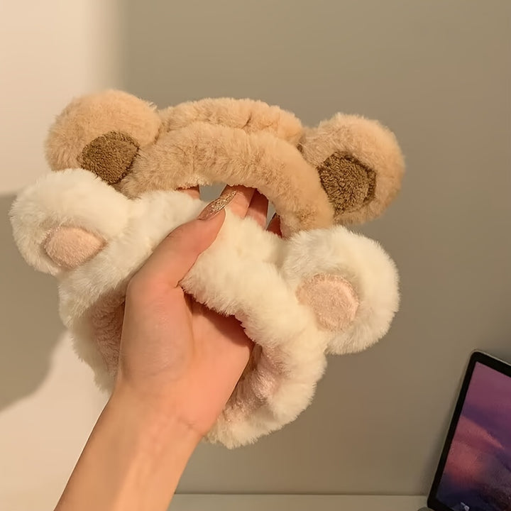 1pc Cute Bear Plush Face Washing Hairband, Cartoon Headband for Girls