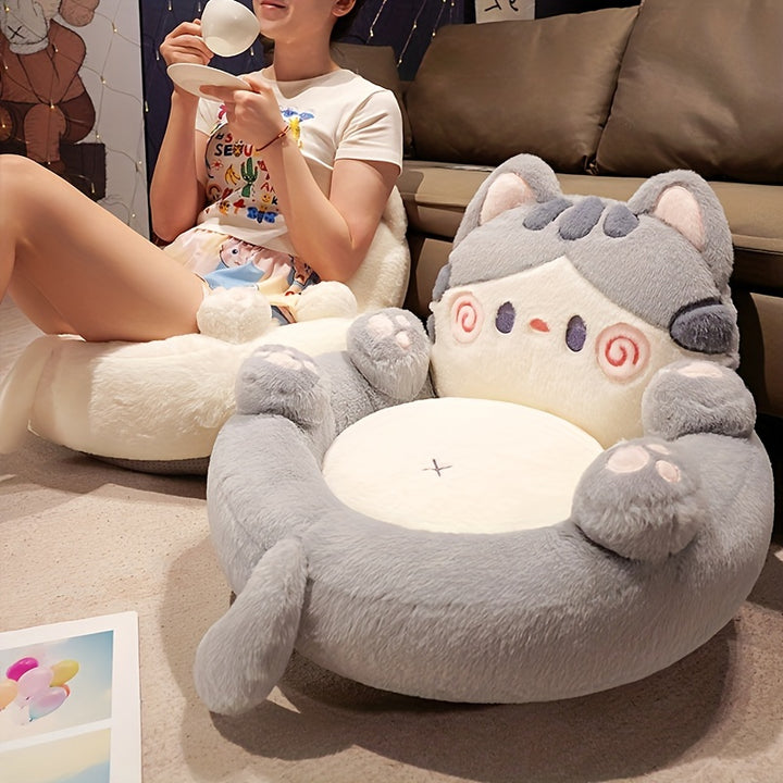 Cute Cartoon Cat Plush Chair Cushion - 1 Piece Polyester Fiber Tatami Floor Mat for Home Decor, Non-Slip Design for Living Room Sofa Office Chair, 100% Polyester, Hand Wash Only