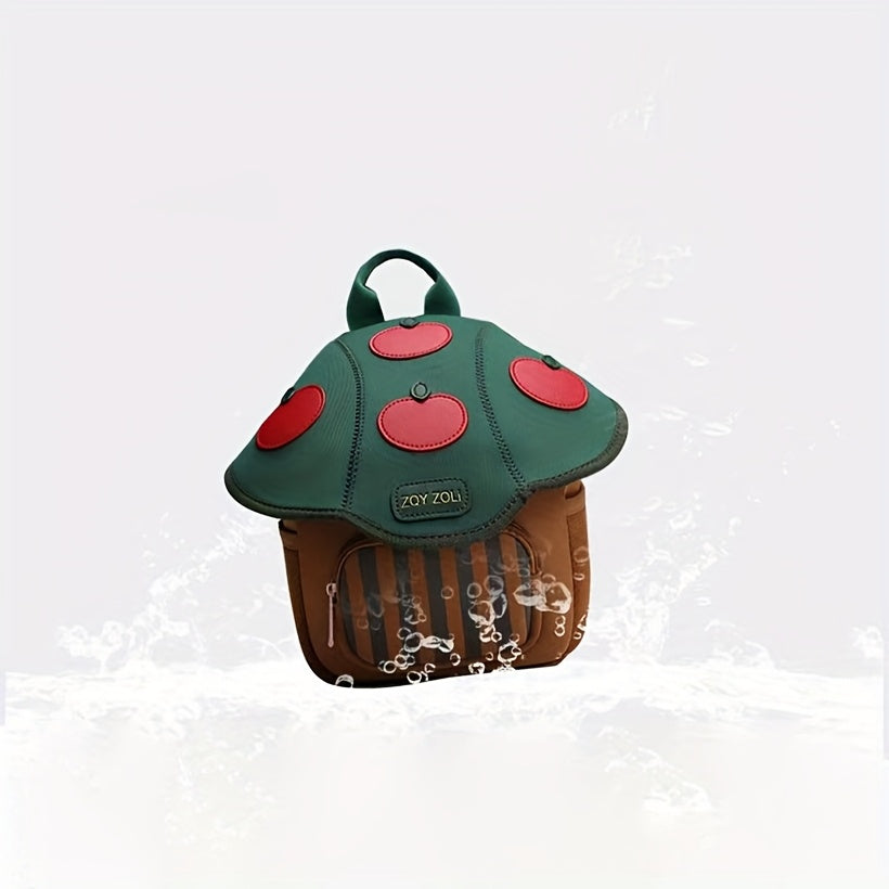 Whimsical Mushroom House Backpack - Large Capacity, Lightweight & Adjustable Straps, Pink/Green Cartoon Design with Red Spots, Polyester, Hand-Washable, Perfect for School, Travel & Everyday Use, Travel Bag | Playful Accessory | Decorative Elements