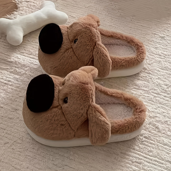 [Cute Cartoon Dog Slippers] Cute Cartoon Dog Slippers - 1 Pair Warm Plush Winter Indoor Footwear, EVA Sole, Round Toe Slip-On for Fall/Winter