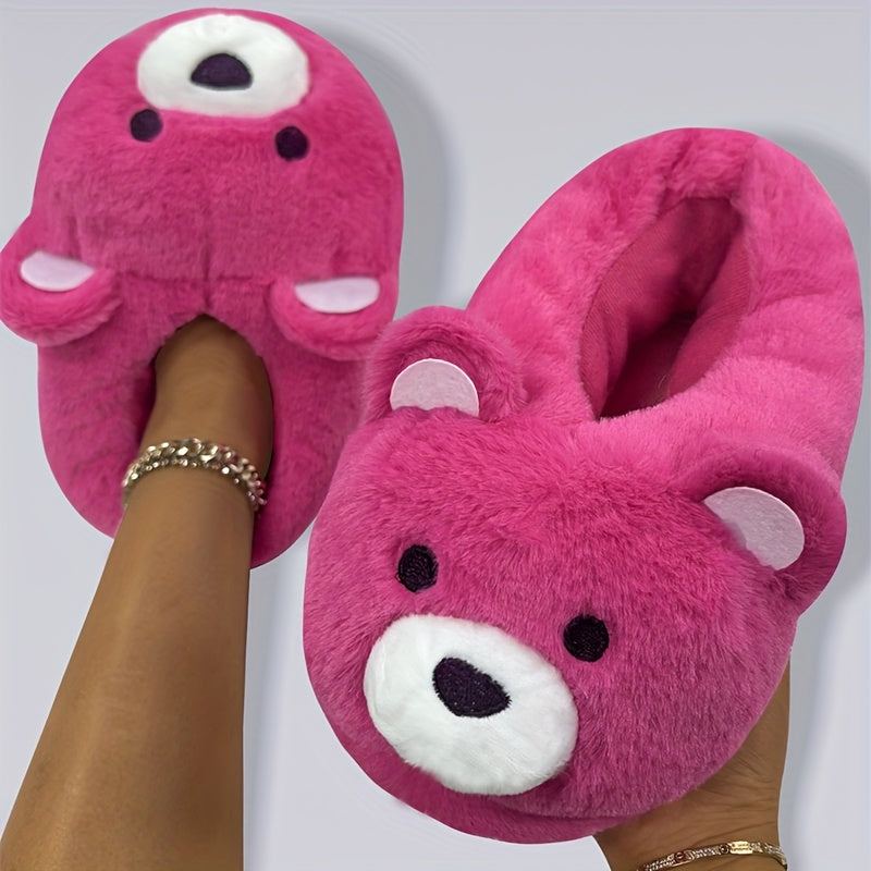 Funny Cartoon Fuzzy Novelty Slippers, Slip On Soft Sole Flat Non-slip Comfy Shoes, Winter Plush Home Warm Shoes