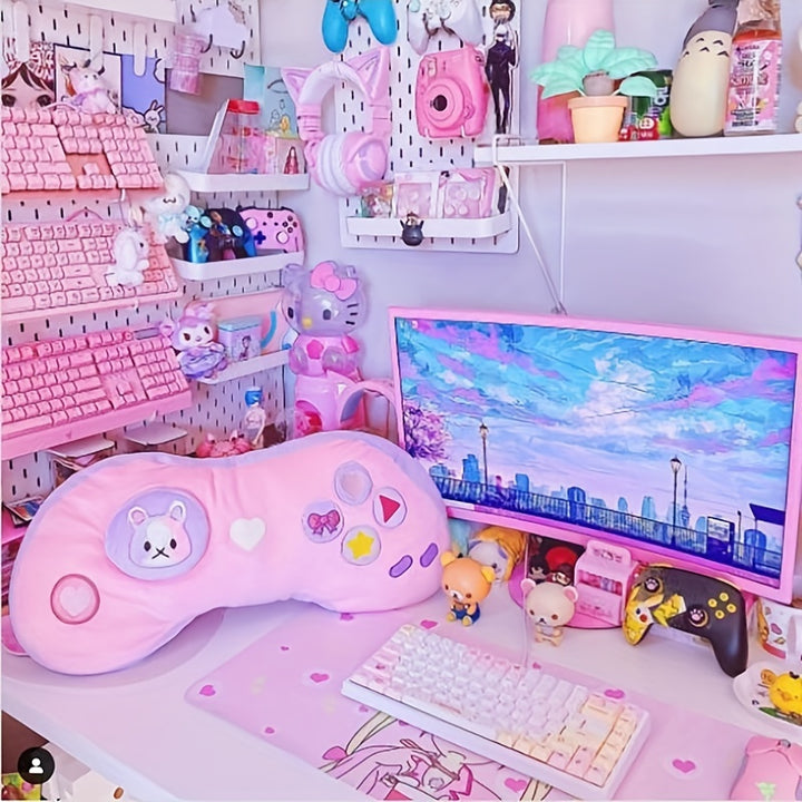 [59cm Hand Wash Anime Pillow] Soft Pink Plush Gaming Pillow - Hand Wash Only, Anime Theme, 59cm/23.23in x 21cm/8.27in x 11cm/4.33in