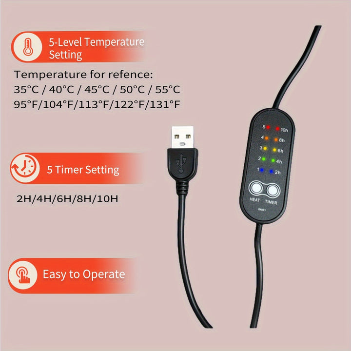 17.7 Inch Heated Black Cat Pillow Cushion with 5 Temperature Settings - USB Heating Pad - All-Season, 45cm