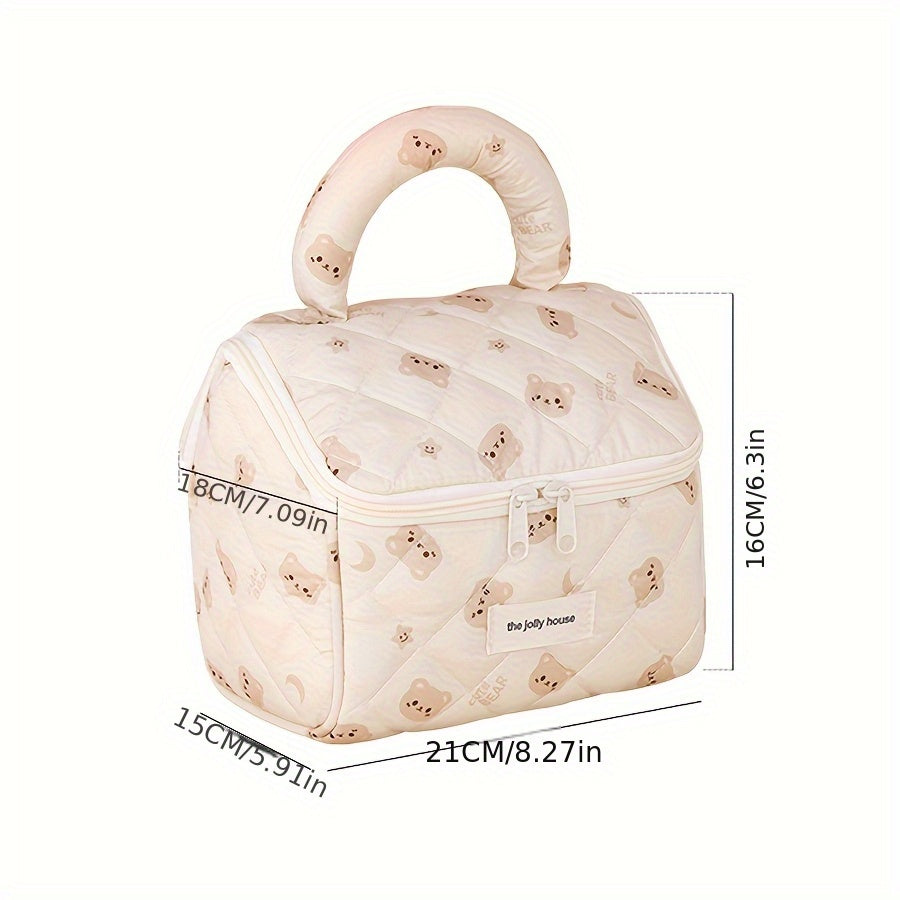 1pc Cute Brown Bear House Makeup Bag - Large Capacity, Portable Travel Organizer with Zipper Pockets, Unscented, Ideal for Cosmetics and Toiletries, Travel Organizer Bag | Playful Design | Zippered Bag, Makeup Bags