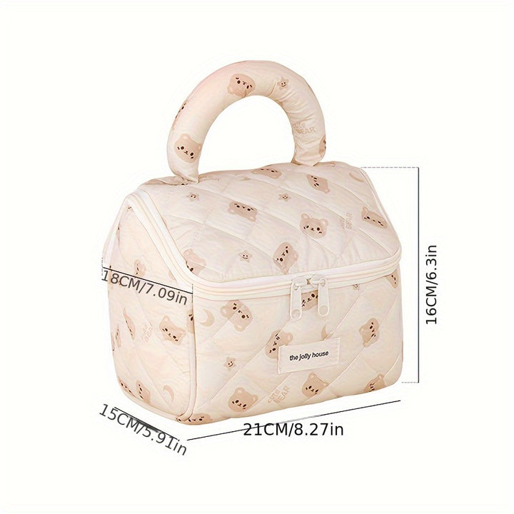 1pc Cute Brown Bear House Makeup Bag - Large Capacity, Portable Travel Organizer with Zipper Pockets, Unscented, Ideal for Cosmetics and Toiletries, Travel Organizer Bag | Playful Design | Zippered Bag, Makeup Bags