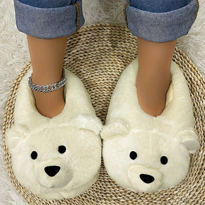 Funny Cartoon Fuzzy Novelty Slippers, Slip On Soft Sole Flat Non-slip Comfy Shoes, Winter Plush Home Warm Shoes