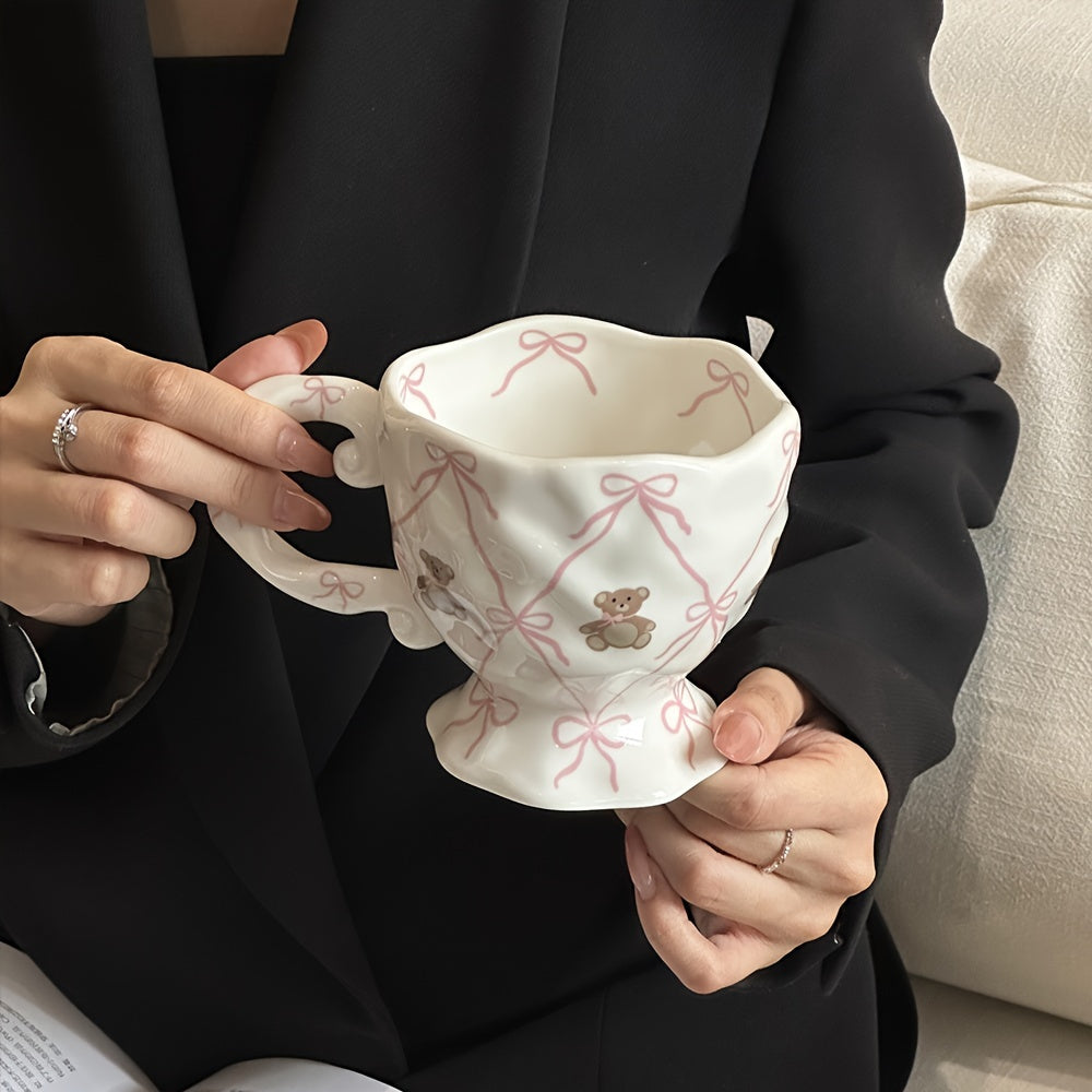 [1pc Hand-Painted Cute Bear Ceramic Mug] 1pc Hand-Painted Cute Bear Ceramic Mug, Princess Theme Animal Print, Round Insulated Coffee Cup for Hot and Cold Beverages, Reusable, Ideal for Christmas, Halloween, Thanksgiving, Ramadan, Graduation Gifts