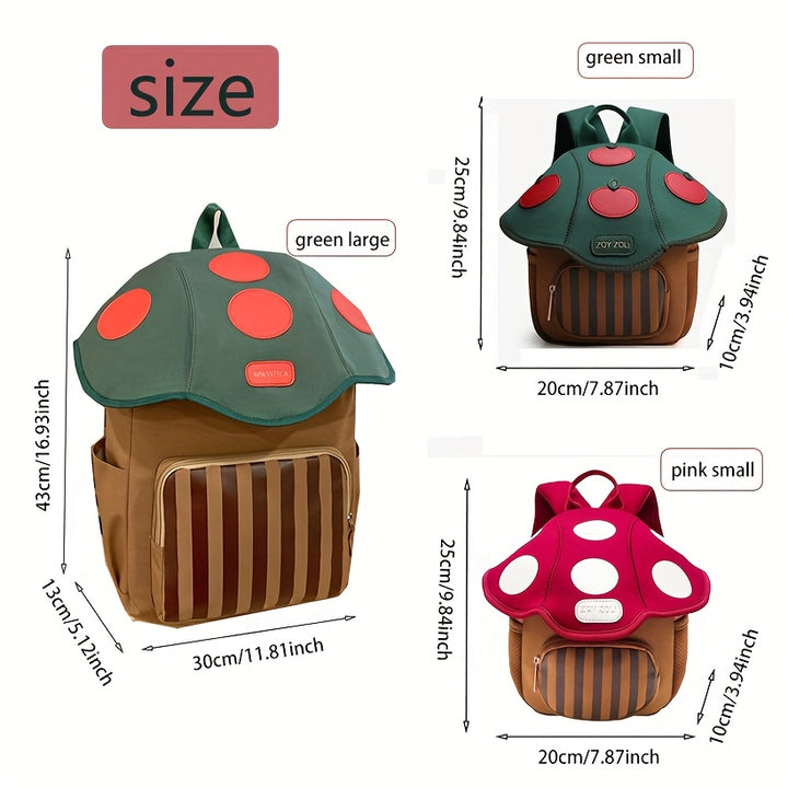 Whimsical Mushroom House Backpack - Large Capacity, Lightweight & Adjustable Straps, Pink/Green Cartoon Design with Red Spots, Polyester, Hand-Washable, Perfect for School, Travel & Everyday Use, Travel Bag | Playful Accessory | Decorative Elements