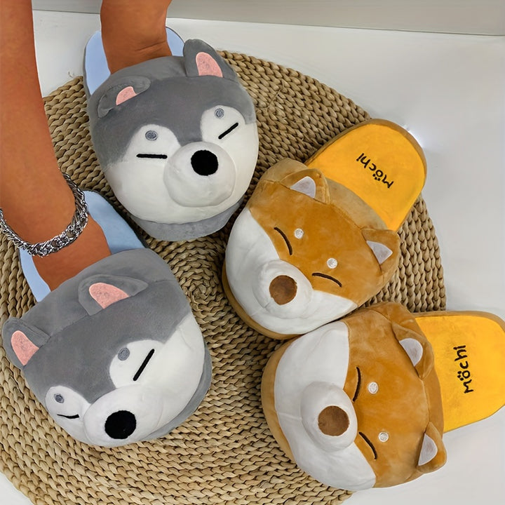 Cute Cartoon Corgi Soft Cozy House Slippers For Boys And Girls, Lightweight Anti-slip Slip-on Shoes For Indoor Home, Spring Autumn Winter